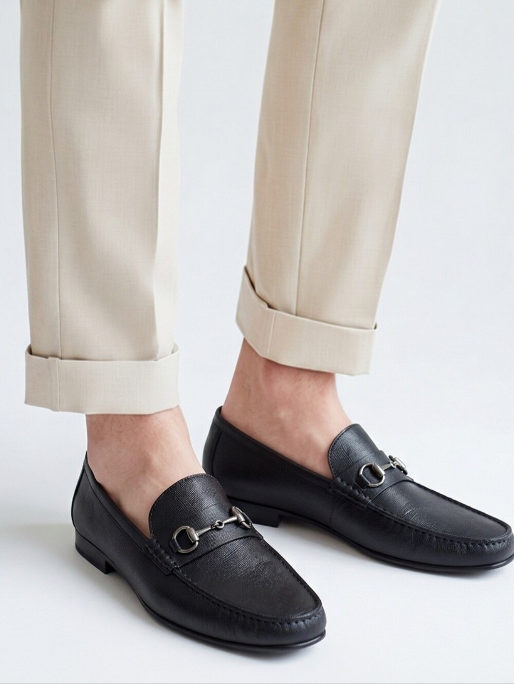 Monte Rosso Black Leather Loafers with Silver Hardware
